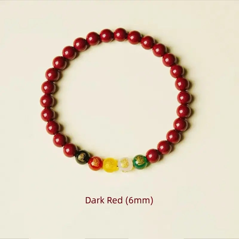 Bracelet en cinabre naturel des Cinq Dieux de la Richesse | 4 tailles, agate des cinq éléments, protection spirituelle et attire la fortune