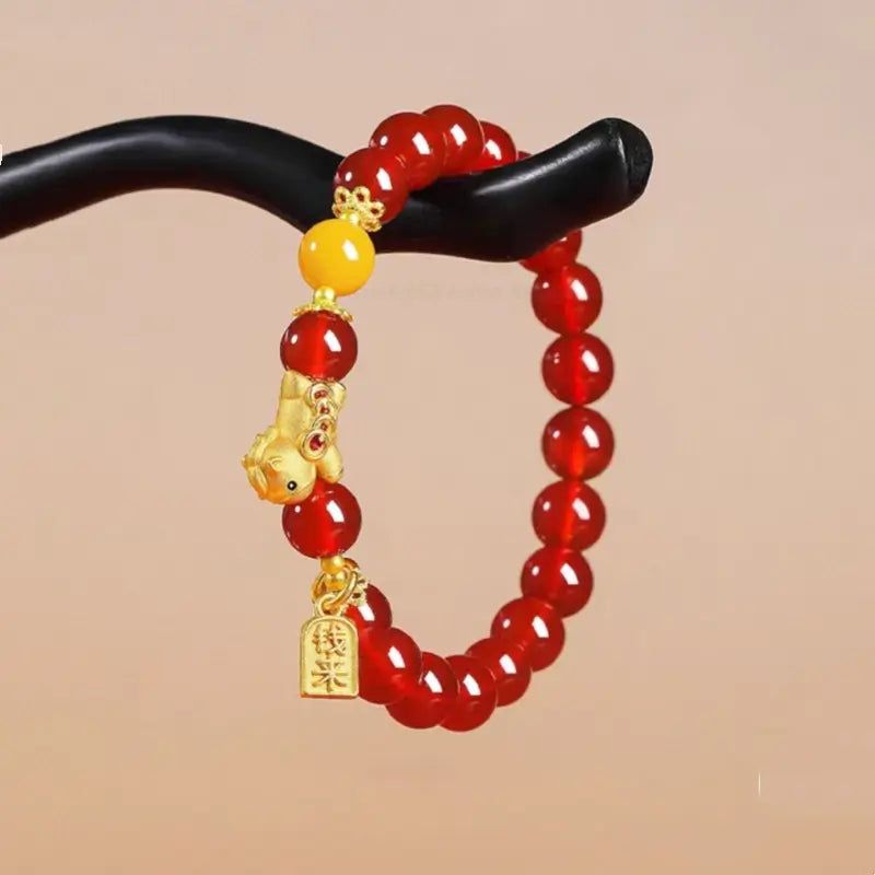 Immediate Wealth Natural Agate Gold-Plated Horse Bracelet | 2026 Year of the Horse Lucky Jewelry-LuckyCharms.Shop