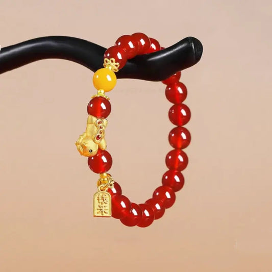 Immediate Wealth Natural Agate Gold-Plated Horse Bracelet | 2026 Year of the Horse Lucky Jewelry-LuckyCharms.Shop