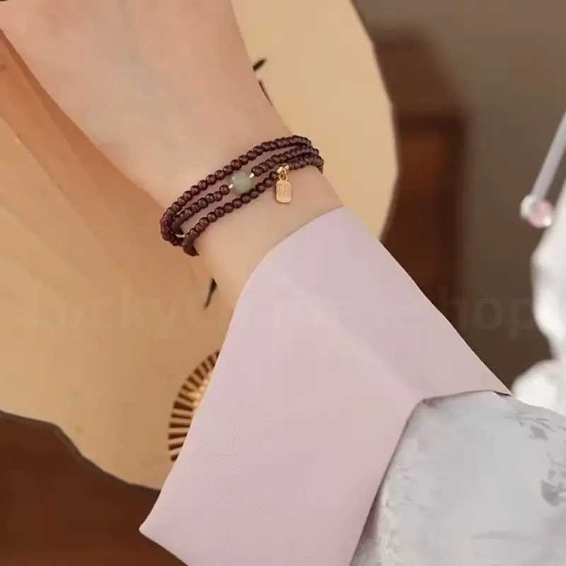 Natural Garnet Luck-Turning Bead & Fortune Charm Three-strand Wrap Bracelet-LuckyCharms.Shop