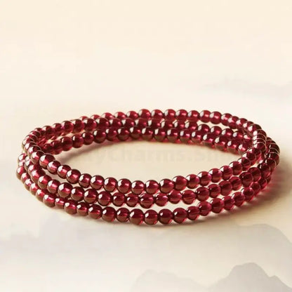 Natural Garnet Luck-Turning Bead & Fortune Charm Three-strand Wrap Bracelet-LuckyCharms.Shop