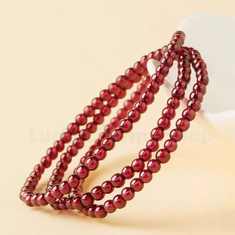 Natural Garnet Luck-Turning Bead & Fortune Charm Three-strand Wrap Bracelet-LuckyCharms.Shop