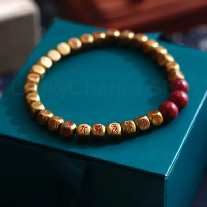 Jiuhua Mountain Blessing Golden Light Mantra Fortune Bead Bracelet for Men-LuckyChrams.Shop