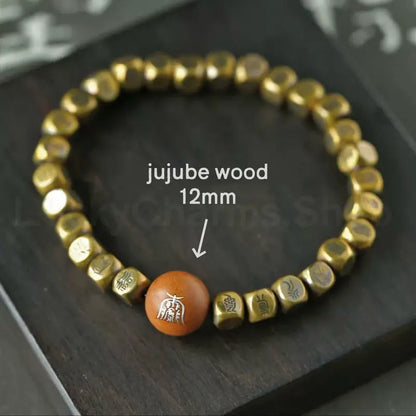 Jiuhua Mountain Blessing Golden Light Mantra Fortune Bead Bracelet for Men-LuckyChrams.Shop