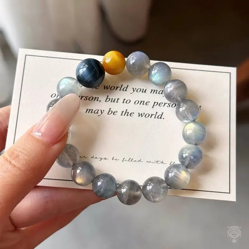 Edelsteinarmband aus mystisch grauem Mondstein und blau-goldenem Tigerauge