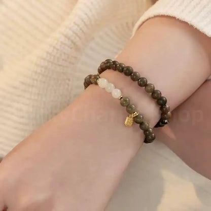 Fortune Pendant Hetian Jade Bead Green Sandalwood Beaded Bracelet-LuckyCharms.Shop