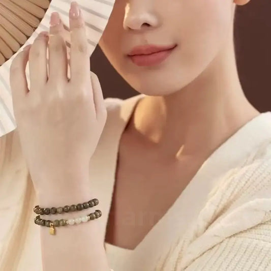 Fortune Pendant Hetian Jade Bead Green Sandalwood Beaded Bracelet-LuckyCharms.Shop