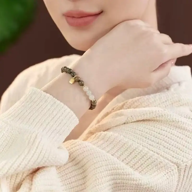 Fortune Pendant Hetian Jade Bead Green Sandalwood Beaded Bracelet-LuckyCharms.Shop