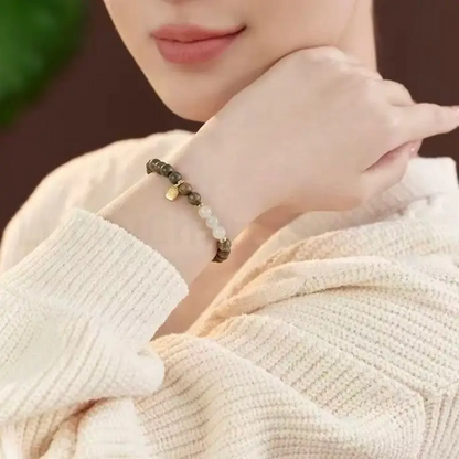 Fortune Pendant Hetian Jade Bead Green Sandalwood Beaded Bracelet-LuckyCharms.Shop