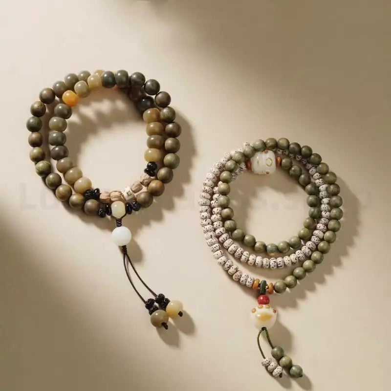 Green Sandalwood Bodhi Double-Wrap Wealth & Widsom Enpowered Bracelet-LuckyCharms.Shop