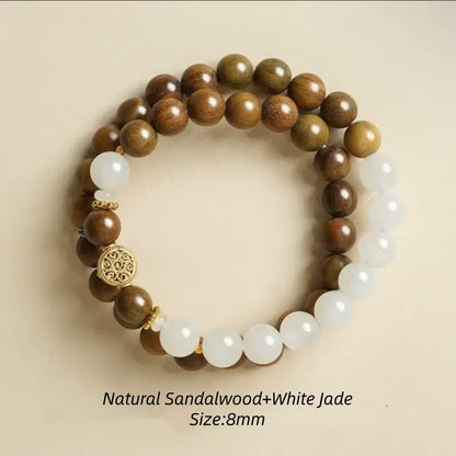 Natural Green Sandalwood & White Jade Money Tree Fortune Bracelet-LuckyCharms.Shop