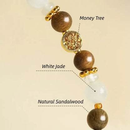 Natural Green Sandalwood & White Jade Money Tree Fortune Bracelet-LuckyCharms.Shop
