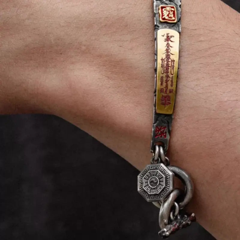 Traditional Taoist Silver & Gold-Plated God of Wealth Talisman YINYANG Bracelet-LuckyCharms.Shop