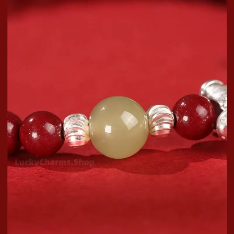 Horse Treading on Good Fortune Natural Cinnabar 999 Fine Silver Horse Red Bracelet & Beaded Bracelet Set-LuckyCharms.Shop