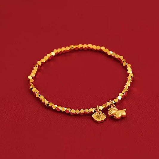 Bracelet porte-bonheur en argent 925 plaqué or avec un poney et un petit pendentif, pour femme