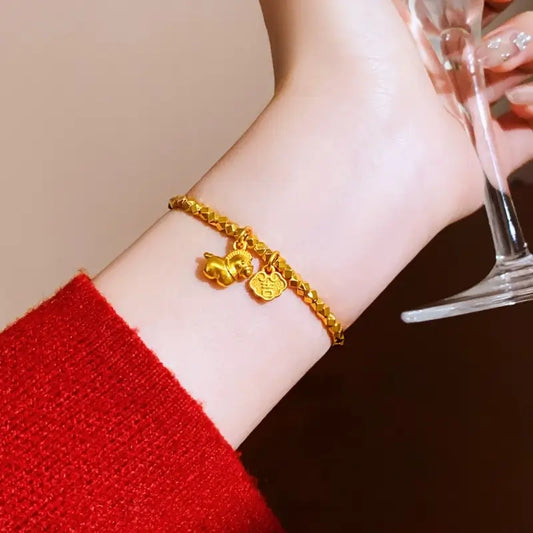 Bracelet porte-bonheur en argent 925 plaqué or avec un poney et un petit pendentif, pour femme