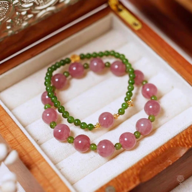 Hetian Jade & Madagascar Rose Quartz Stackable Bracelet Set