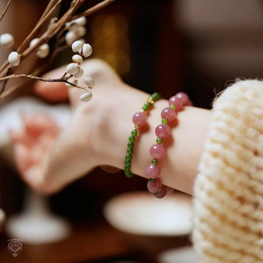 Hetian Jade & Madagascar Rose Quartz Stackable Bracelet Set