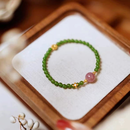 Hetian Jade & Madagascar Rose Quartz Stackable Bracelet Set
