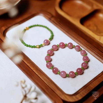 Hetian Jade & Madagascar Rose Quartz Stackable Bracelet Set