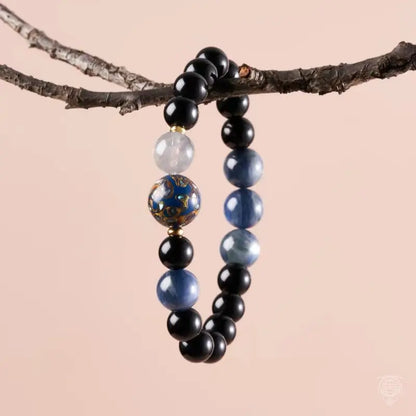 Heritage Lacquer & Gemstone Bracelet - Obsidian, Kyanite & Nacre Strand