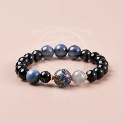 Heritage Lacquer & Gemstone Bracelet - Obsidian, Kyanite & Nacre Strand