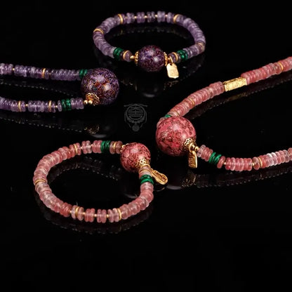 Intangible Heritage Lacquer Bead & Rose Pink Quartz Bracelet & Necklace
