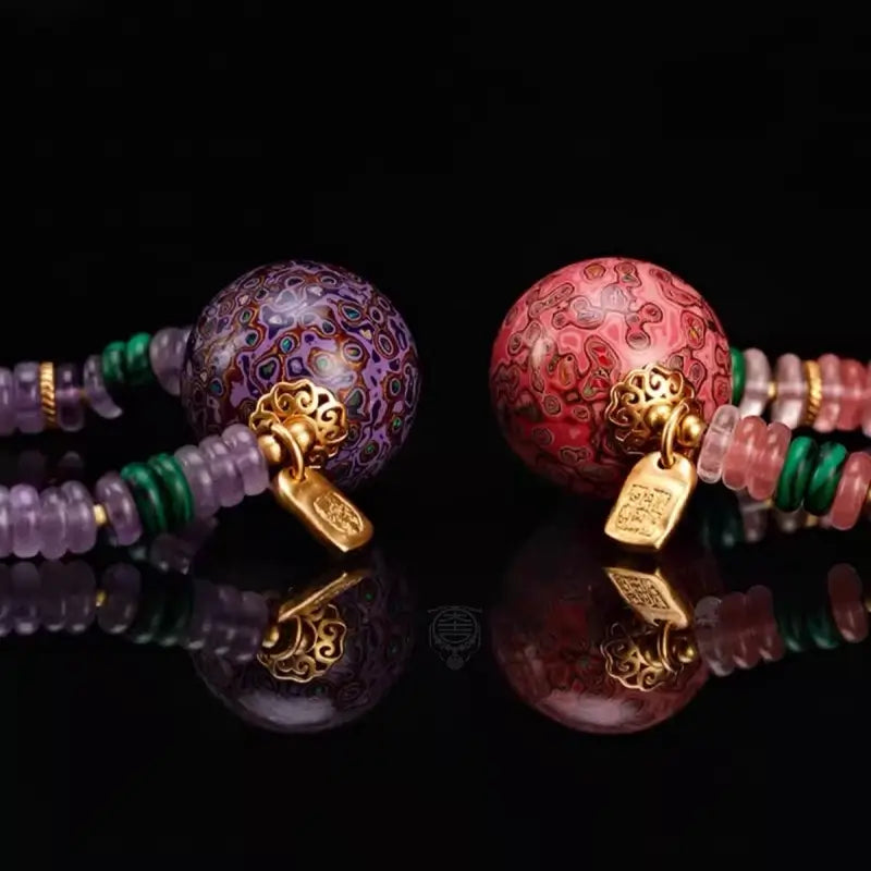 Intangible Heritage Lacquer Bead & Rose Pink Quartz Bracelet & Necklace