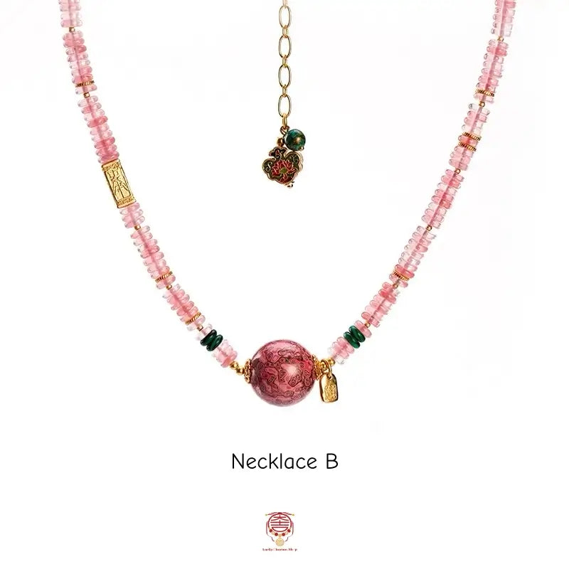Intangible Heritage Lacquer Bead & Rose Pink Quartz Bracelet & Necklace