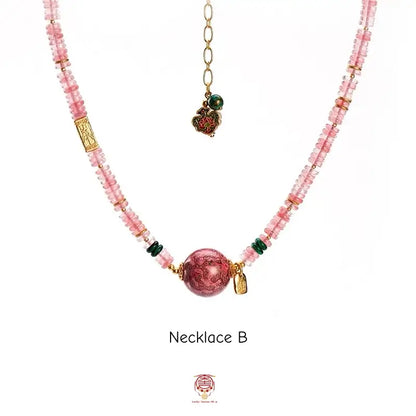 Intangible Heritage Lacquer Bead & Rose Pink Quartz Bracelet & Necklace