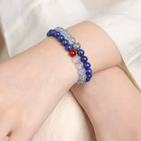 Natural Lapis Lazuli Aquamarine Beaded Bracelet for Success Wisdom Luck -LuckyCharms.Shop