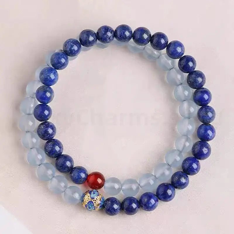 Natural Lapis Lazuli Aquamarine Beaded Bracelet for Success Wisdom Luck -LuckyCharms.Shop