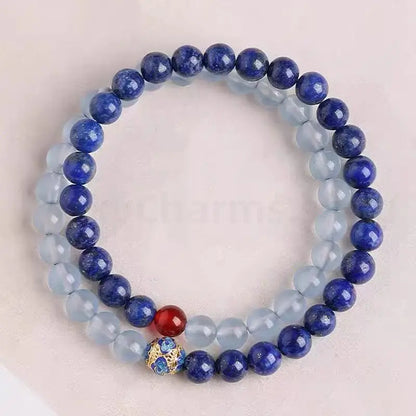 Natural Lapis Lazuli Aquamarine Beaded Bracelet for Success Wisdom Luck -LuckyCharms.Shop