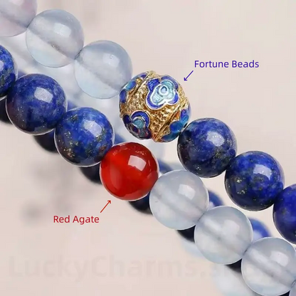 Natural Lapis Lazuli Aquamarine Beaded Bracelet for Success Wisdom Luck -LuckyCharms.Shop