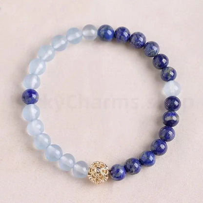 Natural Lapis Lazuli Aquamarine Beaded Bracelet for Success Wisdom Luck -LuckyCharms.Shop