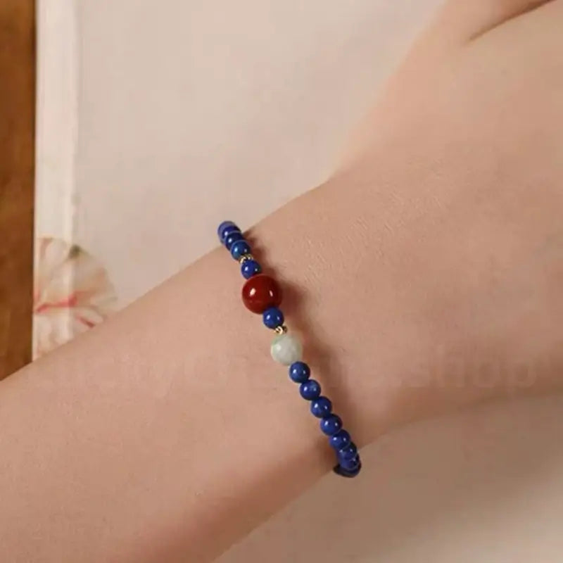 Natural Lapis Lazuli Cinnabar Pendant Fortune-Turning Single-Stand Bracelet-LuckyCharms.Shop