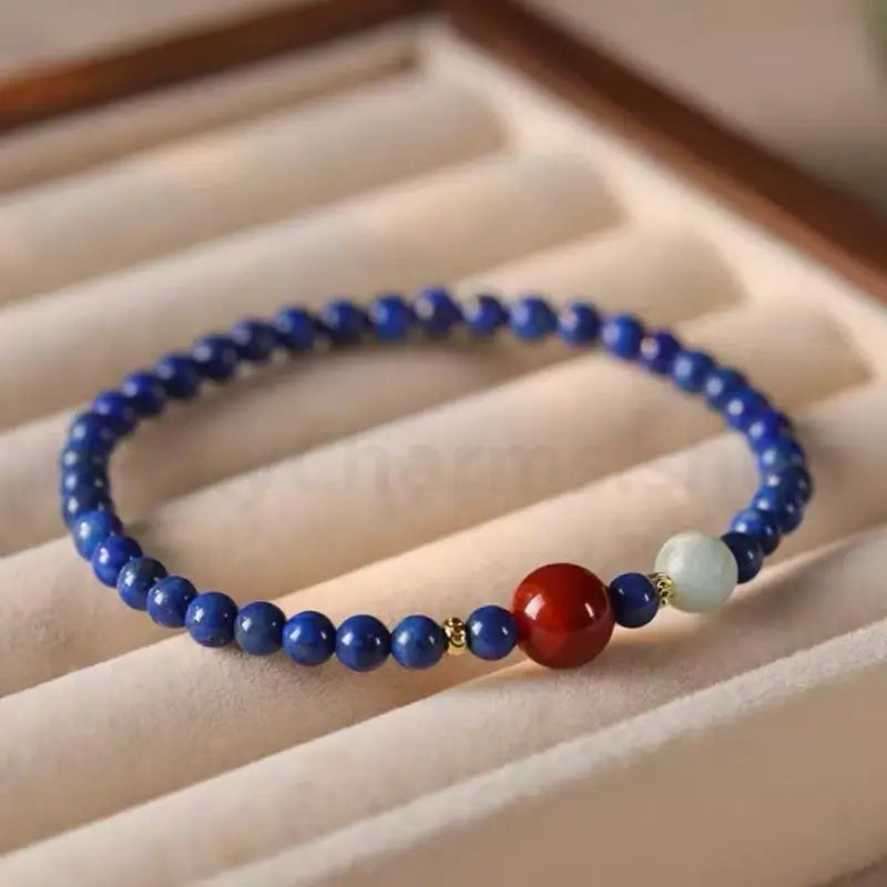 Natural Lapis Lazuli Cinnabar Pendant Fortune-Turning Single-Stand Bracelet-LuckyCharms.Shop