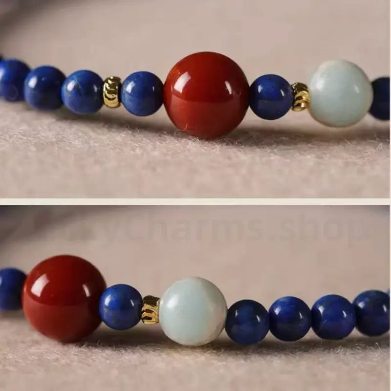 Natural Lapis Lazuli Cinnabar Pendant Fortune-Turning Single-Stand Bracelet-LuckyCharms.Shop
