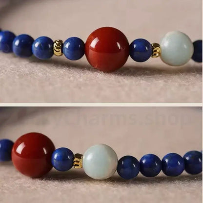 Natural Lapis Lazuli Cinnabar Pendant Fortune-Turning Single-Stand Bracelet-LuckyCharms.Shop