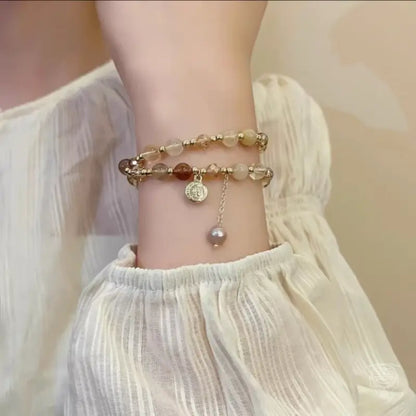 Natural Multi-Gemstone Double-Wrap Bracelet for Women – Pearl Pendant