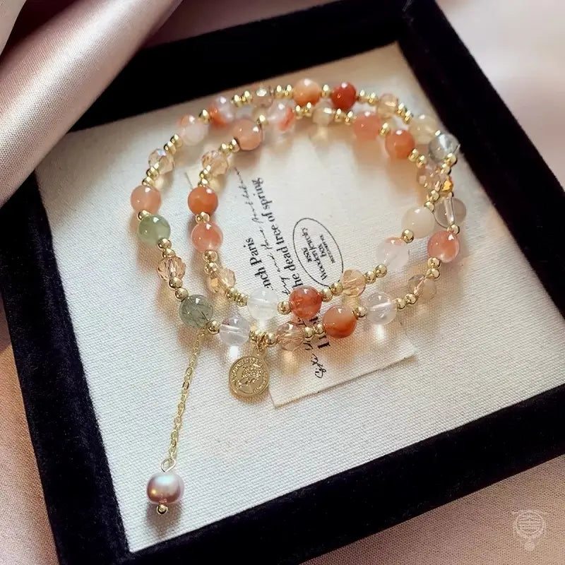 Natural Multi-Gemstone Double-Wrap Bracelet for Women – Pearl Pendant