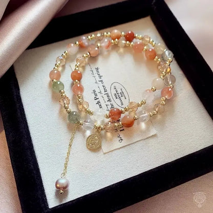 Natural Multi-Gemstone Double-Wrap Bracelet for Women – Pearl Pendant
