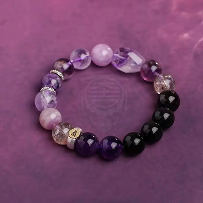 Armband mit Sternzeichen-Schutzperlen aus mehrfarbigem Quarz und Amethyst