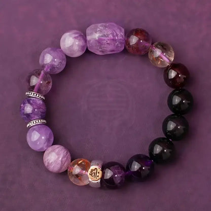 Armband mit Sternzeichen-Schutzperlen aus mehrfarbigem Quarz und Amethyst