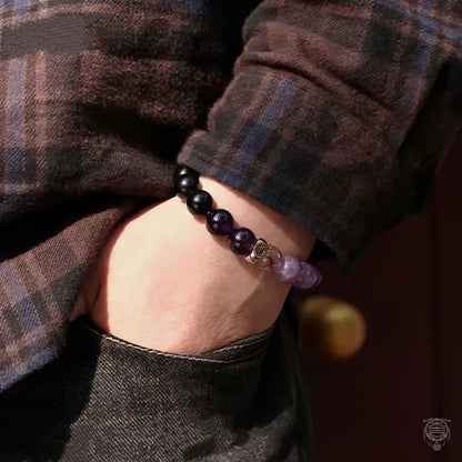 Armband mit Sternzeichen-Schutzperlen aus mehrfarbigem Quarz und Amethyst