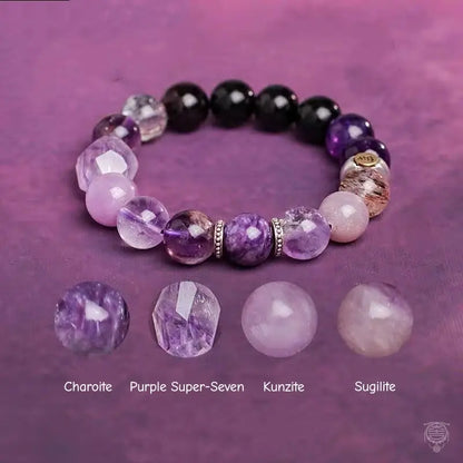 Armband mit Sternzeichen-Schutzperlen aus mehrfarbigem Quarz und Amethyst