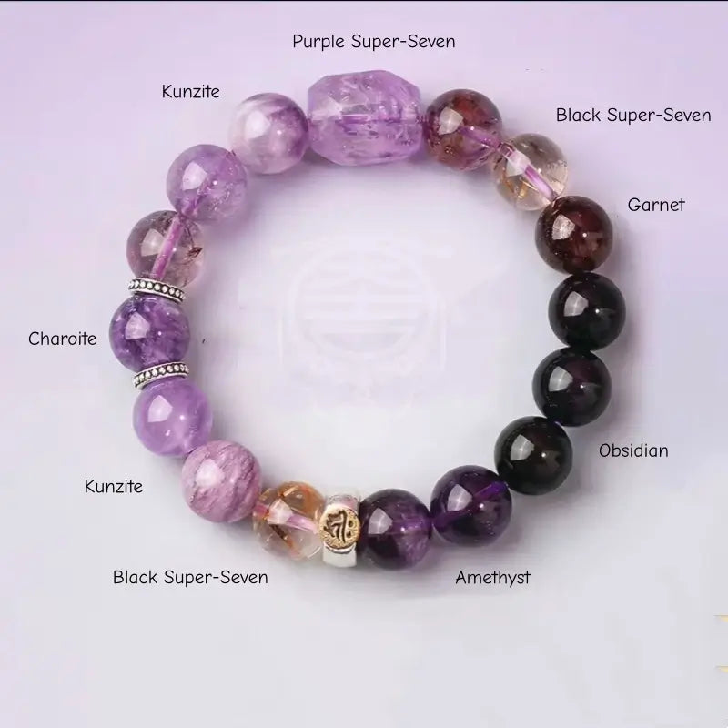 Armband mit Sternzeichen-Schutzperlen aus mehrfarbigem Quarz und Amethyst