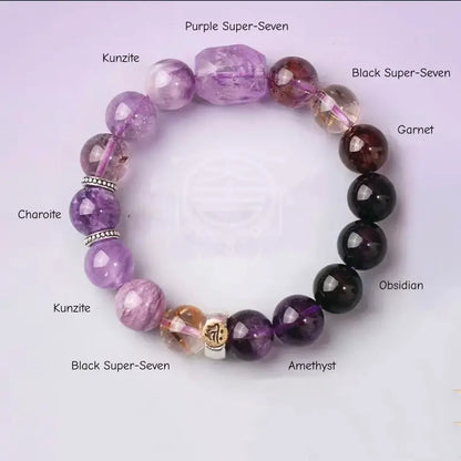 Armband mit Sternzeichen-Schutzperlen aus mehrfarbigem Quarz und Amethyst