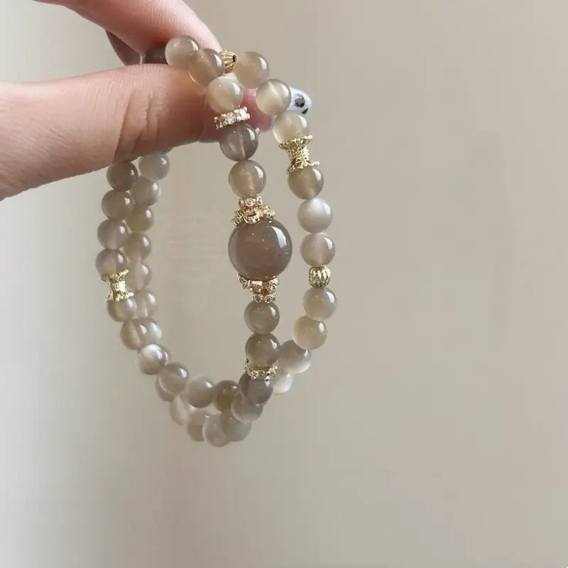 Silky Milk Tea Moonstone Double-Wrap Gemstone Bracelet
