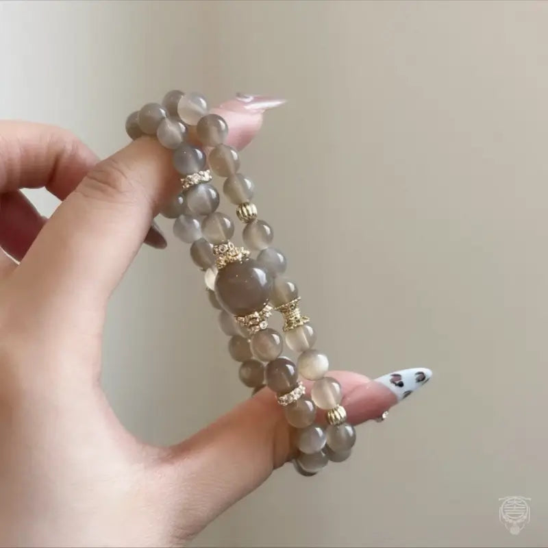 Silky Milk Tea Moonstone Double-Wrap Gemstone Bracelet